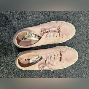 Superga Pink Canvas Sneakers with Rainbow Eyelets